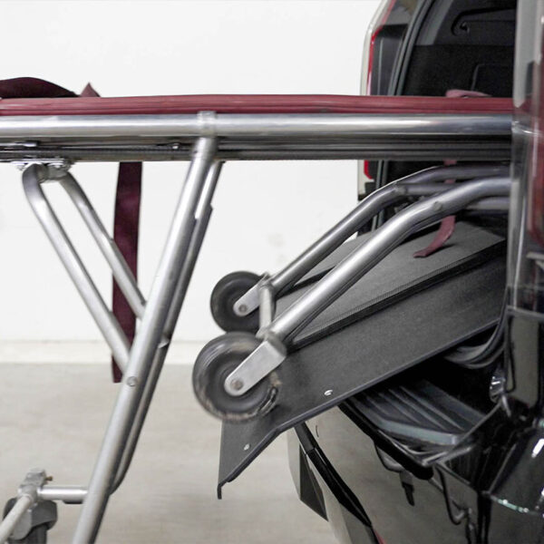 A cot utilizing the SR75 mini deck system to load into a Cadillac Escalade