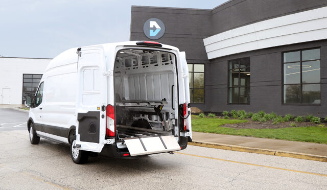 A Ford e-Transit with a DD2000-XLC outside of Driverge in Akron, OH