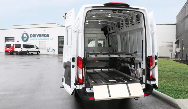 A Ford e-Transit with DD2000-XLC outside of Driverge in Akron, OH